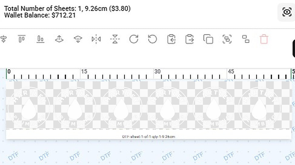 Six 9 cm crew logos in the builder: 1 sheet, 9.26 cm, $3.80