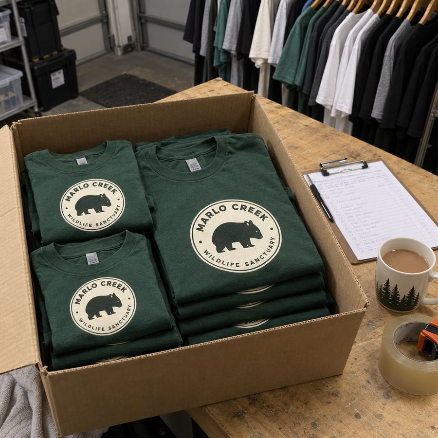 The box of finished tees