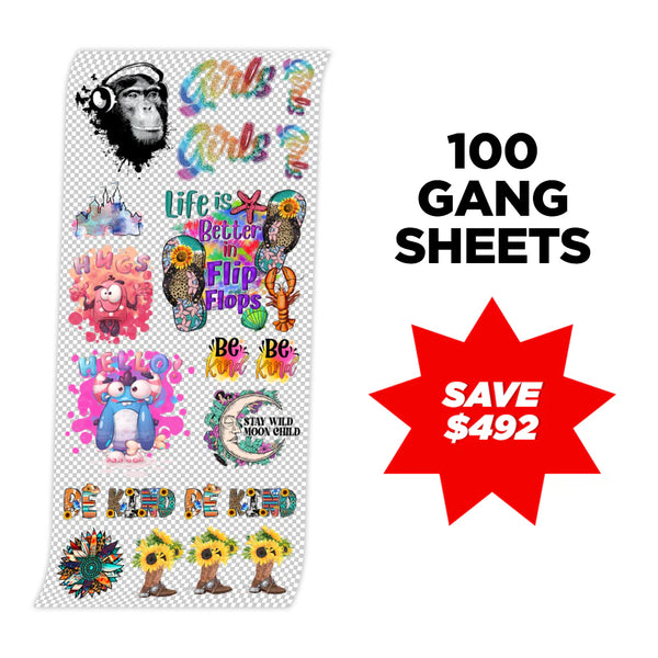 PERP - Custom UV DTF Transfers Gang Sheet Bulk Order - 100 Sheets