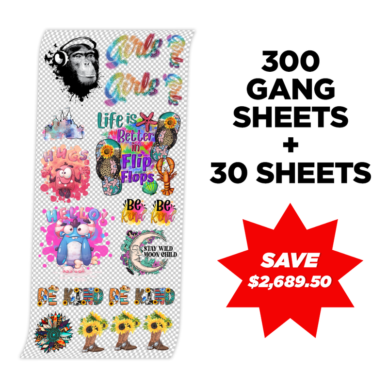 Custom DTF Heat Transfers Gang Sheet Bulk Order - 300 Gang Sheets