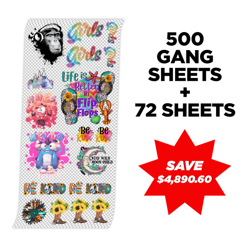 Custom DTF Heat Transfers Gang Sheet Bulk Order - 500 Gang Sheets