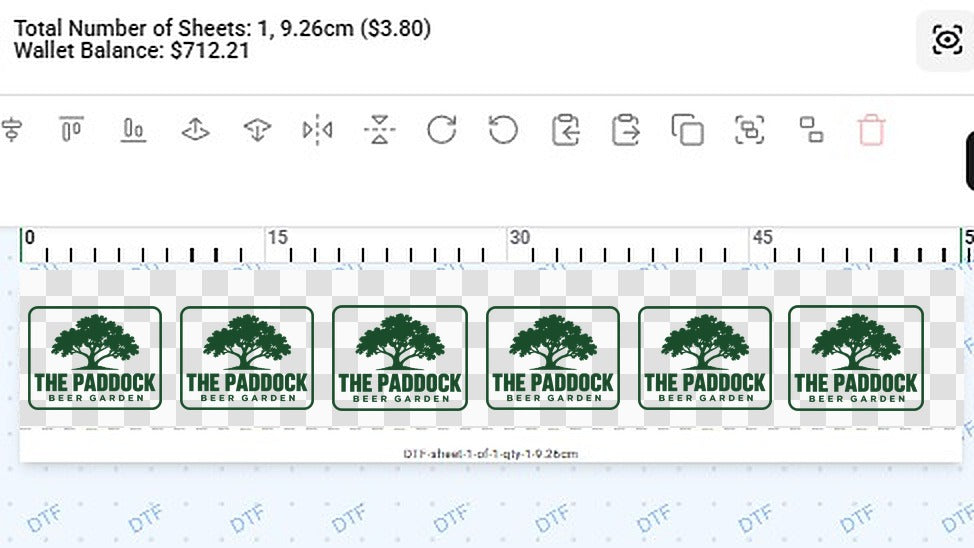 Six 9 cm pub logos in the builder: 1 sheet, 9.26 cm, $3.80