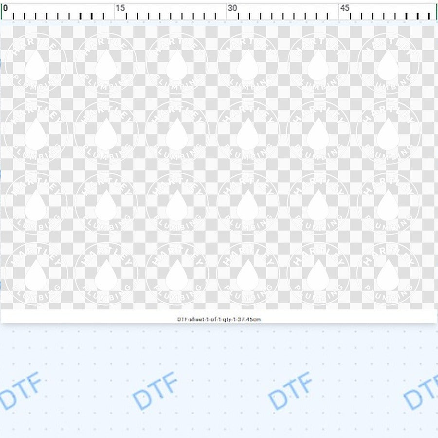 Twenty-four 9 cm crew logos laid out in the gang sheet builder, 37.45 cm of sheet
