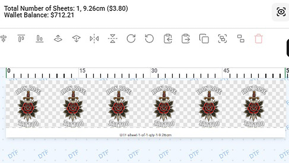 Six 9 cm Iron Rose designs in the builder: 1 sheet, 9.26 cm, $3.80
